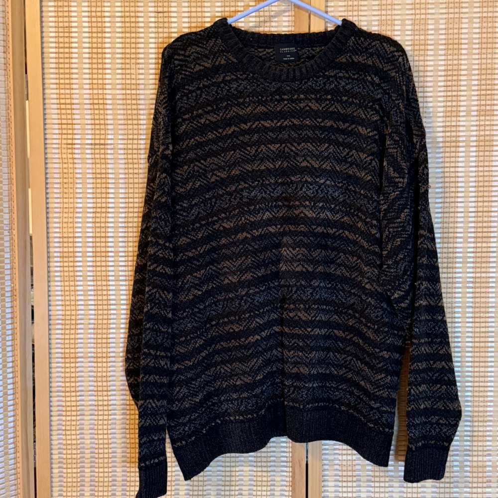 Cambridge Classics Mens XXL Black Brown Geometric Knit Crewneck Sweater Pullover